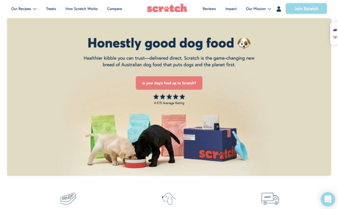 Screenshot: "scratch" dog food ordering service