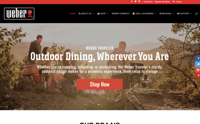 Screenshot: "Weber" outdoor dining store home page